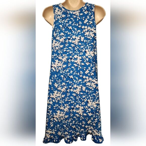 Draper James Nightgown Pajamas Ruffle Nightie Blue Floral White Dress Short S M - Picture 7 of 13